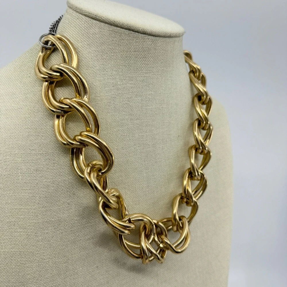Gold Tone Chunky Double Link Chain Necklace Y2K Statement Jewelry Gift Fashion